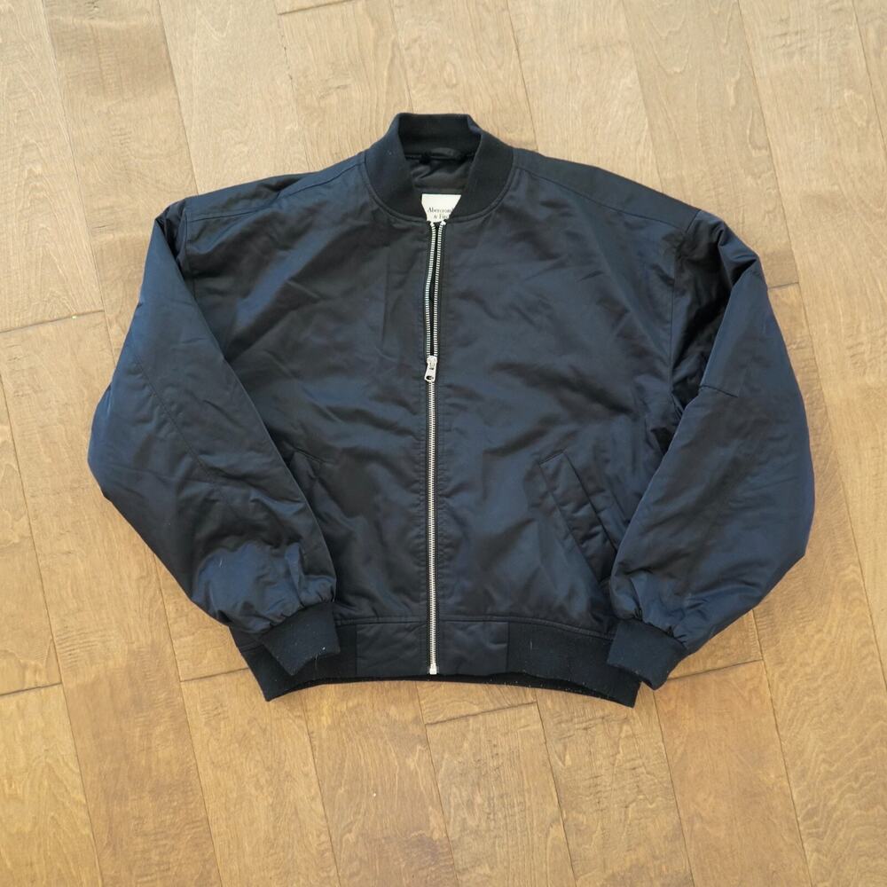 Abercrombie & Fitch Bomber Jacket Mens XS Black Nylon Ribbed Hem & Cuff Full Zip - Picture 2 of 9